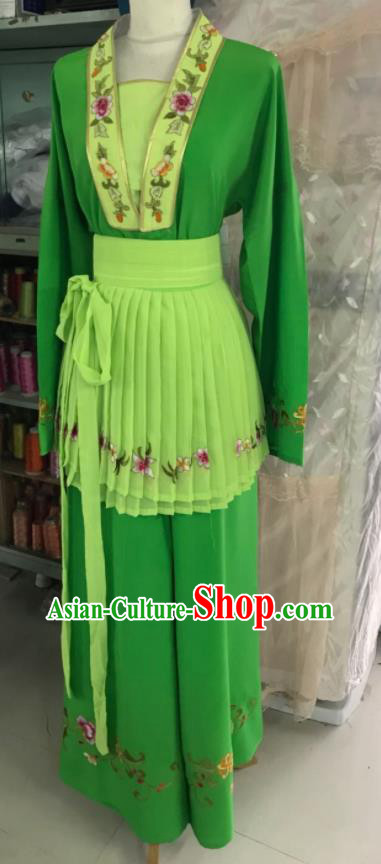 China Shaoxing Opera Young Lady Green Dress Peking Opera Actress Garment Costume Ancient Servant Girl Clothing