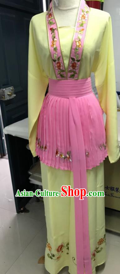 China Peking Opera Actress Garment Costume Ancient Servant Girl Clothing Shaoxing Opera Young Lady Yellow Dress