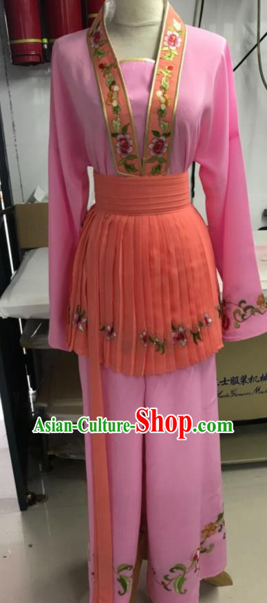 China Shaoxing Opera Young Lady Pink Dress Peking Opera Actress Garment Costume Ancient Servant Girl Clothing