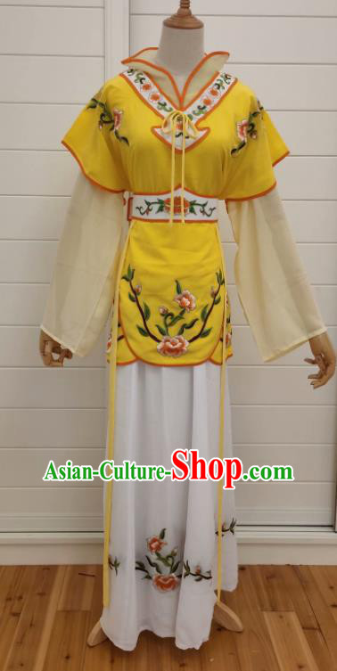 China Ancient Servant Girl Clothing Huangmei Opera Actress Yellow Dress Peking Opera Palace Maid Costume