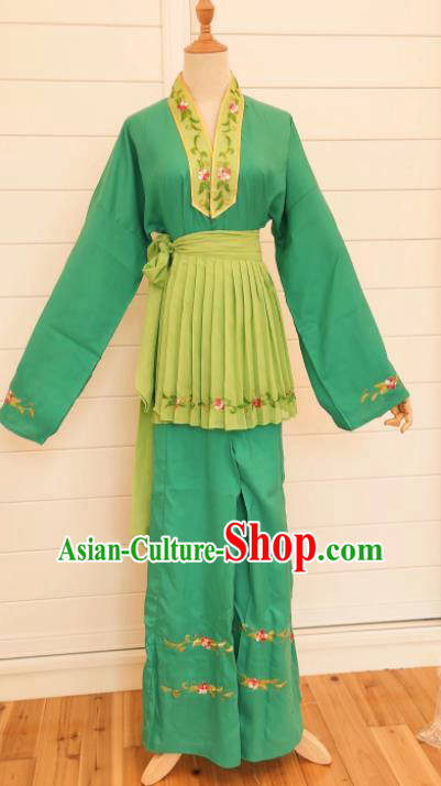 China Peking Opera Maid Costume Ancient Servant Girl Clothing Huangmei Opera Actress Green Dress