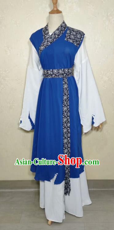 China Huangmei Opera Actress Blue Dress Peking Opera Poor Woman Costume Ancient Country Girl Clothing