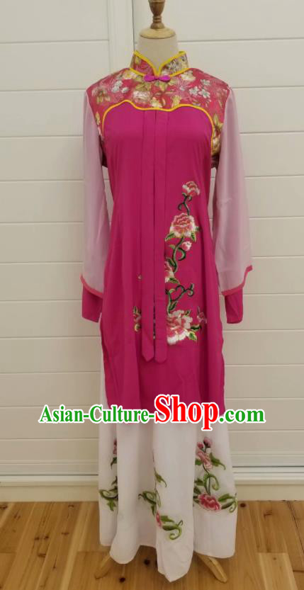 China Ancient Country Woman Clothing Huangmei Opera Magenta Dress Peking Opera Actress Costume