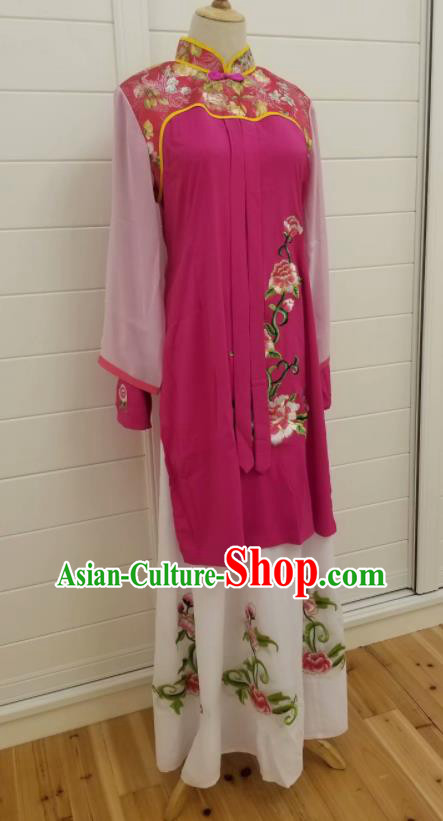 China Ancient Country Woman Clothing Huangmei Opera Magenta Dress Peking Opera Actress Costume