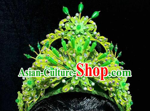 Chinese Traditional Opera Fairy Green Hair Crown Huangmei Opera Xiao Qing Headwear Beijing Opera Actress Headgear