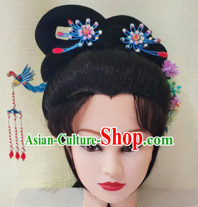 Chinese Beijing Opera Hua Tan Wig Headgear Traditional Opera Fairy Headdress Huangmei Opera Princess Headwear