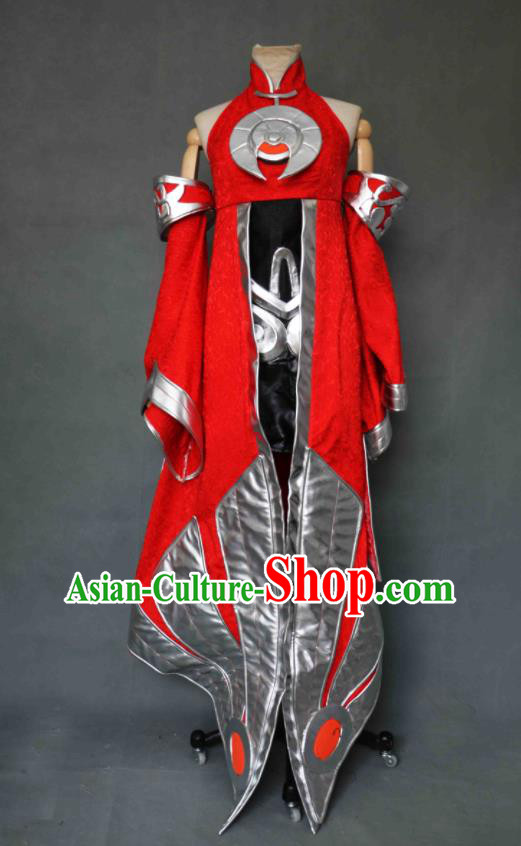China Honor of Kings Luna Red Dress Cosplay Female Knight Garment Costumes Ancient Swordswoman Clothing
