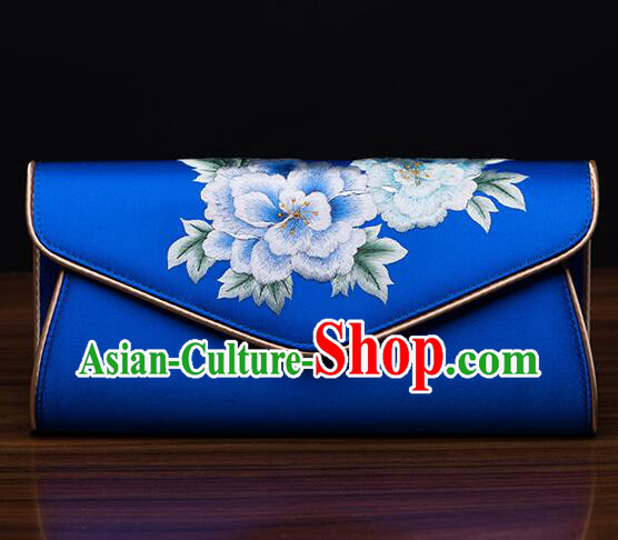 China Handmade Suzhou Embroidery Flowers Handbag National Cheongsam Evening Bag Royal Blue Silk Bag