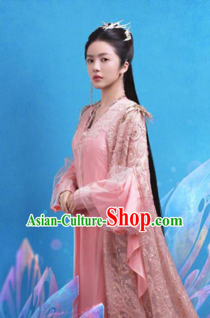 China Traditional Noble Lady Pink Dress Ancient Swordswoman Garment Costumes Romance Drama The Blessed Girl Yin Zhuang Clothing and Headpieces