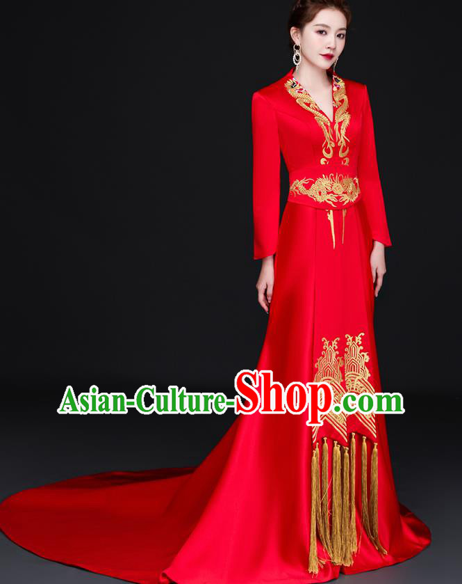 China Dinner Party Formal Garment New Year Red Dress Professional Embroidery Full Dress