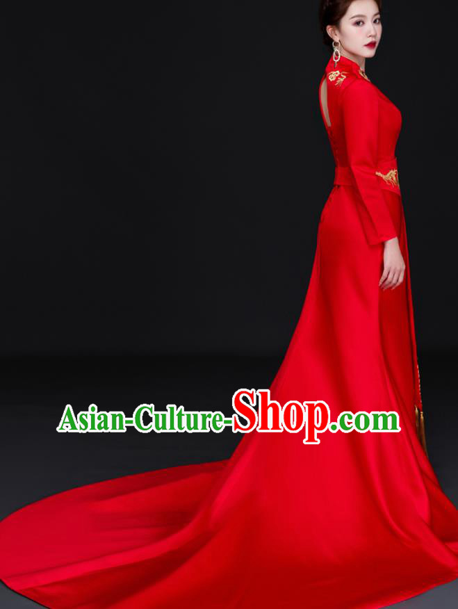 China Dinner Party Formal Garment New Year Red Dress Professional Embroidery Full Dress