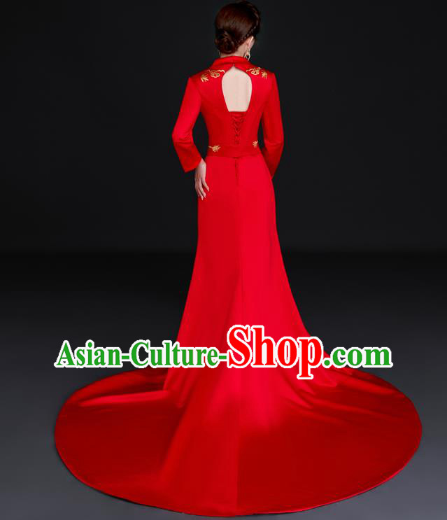 China Dinner Party Formal Garment New Year Red Dress Professional Embroidery Full Dress