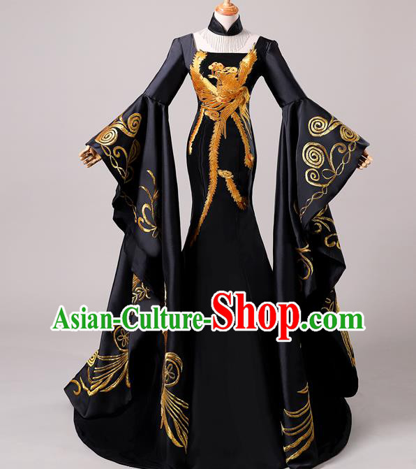 China New Year Formal Garment Compere Fishtail Dress Professional Catwalks Black Full Dress