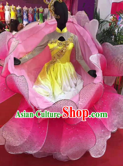 Traditional Chinese Lotus Dance Costume Flower Petals Dance Clothing Modern Dance Frock Opening Dance Dress for Women