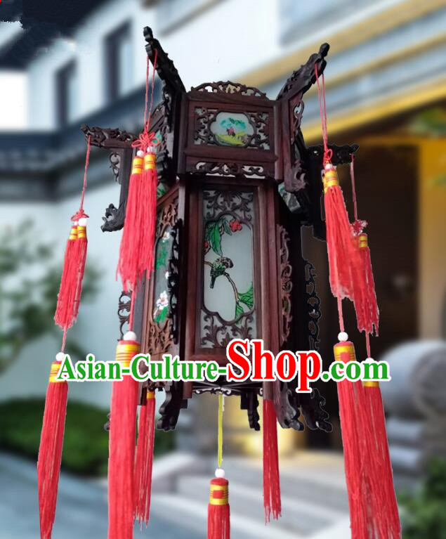 Top Rosewood Palace Lanterns Painting Flowers Birds Wood Lantern Chinese Festival Hanging Lamp