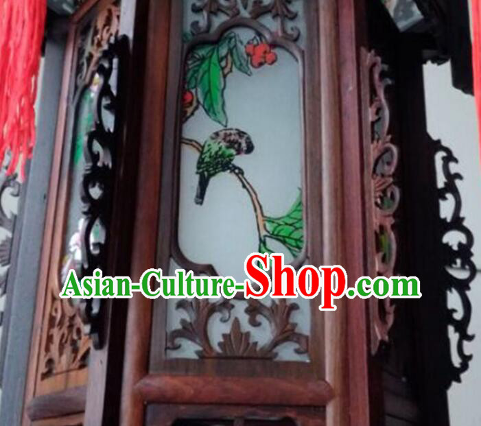 Top Rosewood Palace Lanterns Painting Flowers Birds Wood Lantern Chinese Festival Hanging Lamp
