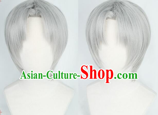 Top Handmade Short Wig Men Head Gear Silver Gray Wig