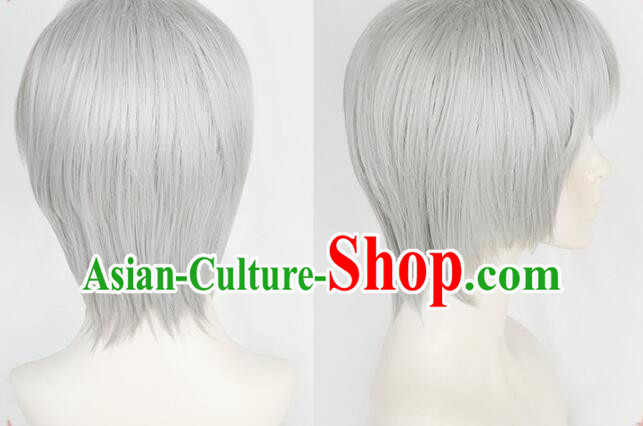 Top Handmade Short Wig Men Head Gear Silver Gray Wig