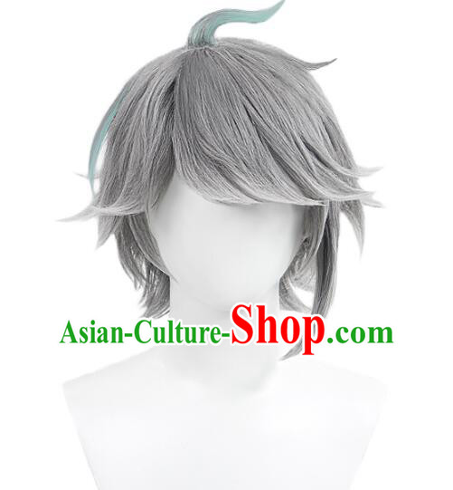 Top Cosplay Grey Wig Handmade Short Wig Men Head Gear