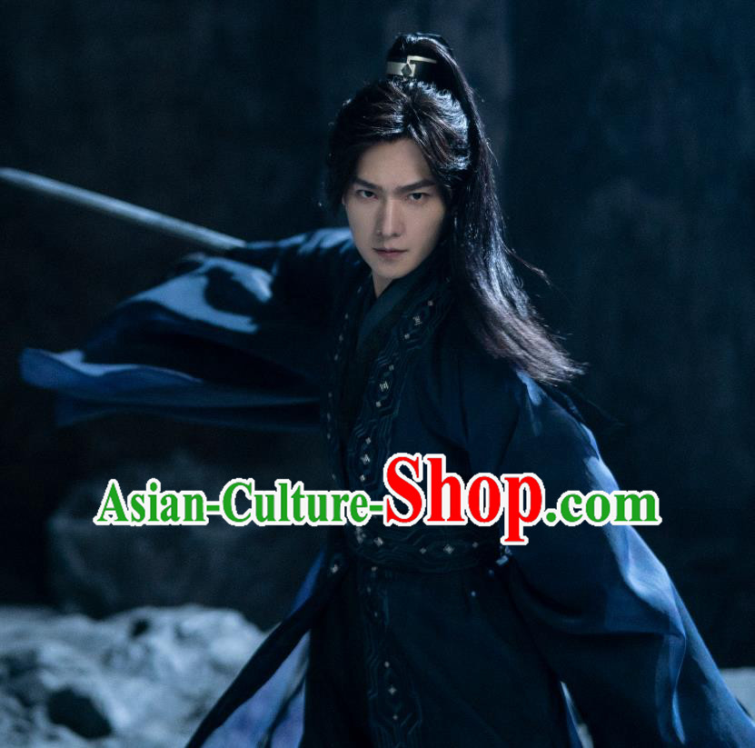 Chinese Wuxia TV Series Swordsman Black Clothing Ancient Prince Garments Qie Shi Tian Xia Feng Lan Xi Replica Costume