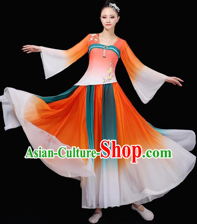 Chinese Classical Dance Clothing Ancient Fairy Dance Garment Costumes Umbrella Dance Gradient Orange Dress