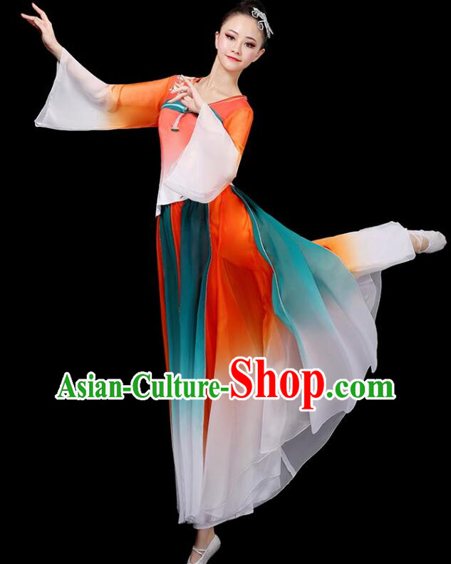 Chinese Classical Dance Clothing Ancient Fairy Dance Garment Costumes Umbrella Dance Gradient Orange Dress