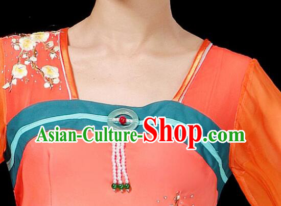 Chinese Classical Dance Clothing Ancient Fairy Dance Garment Costumes Umbrella Dance Gradient Orange Dress