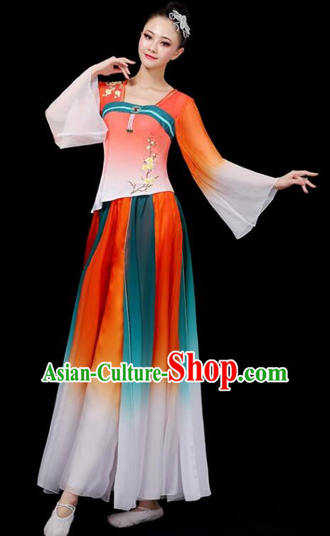 Chinese Classical Dance Clothing Ancient Fairy Dance Garment Costumes Umbrella Dance Gradient Orange Dress