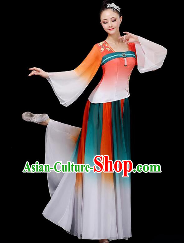 Chinese Classical Dance Clothing Ancient Fairy Dance Garment Costumes Umbrella Dance Gradient Orange Dress