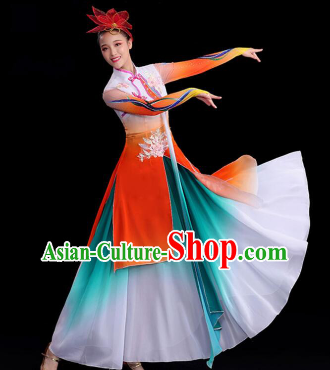 Chinese Umbrella Dance Gradient Red Dress Classical Dance Clothing Ancient Fairy Dance Garment Costumes