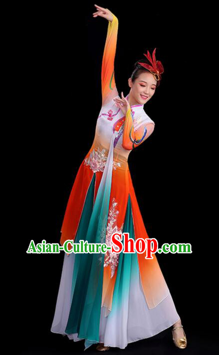 Chinese Umbrella Dance Gradient Red Dress Classical Dance Clothing Ancient Fairy Dance Garment Costumes