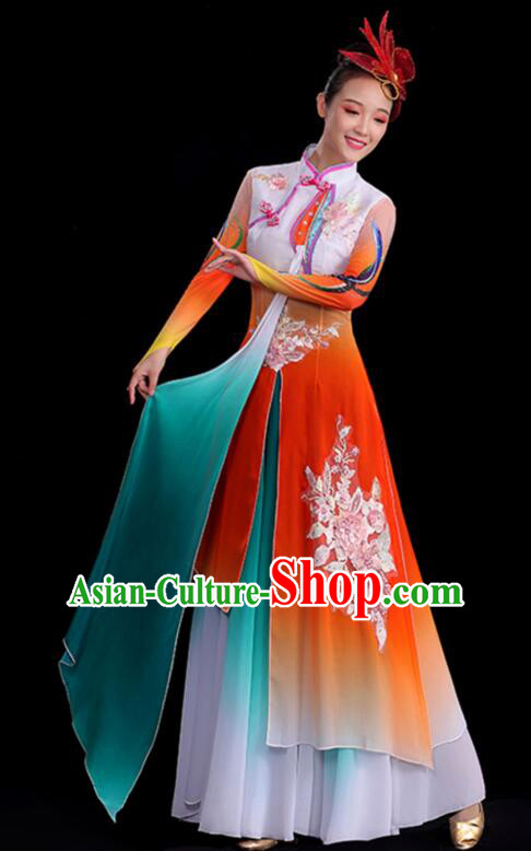 Chinese Umbrella Dance Gradient Red Dress Classical Dance Clothing Ancient Fairy Dance Garment Costumes