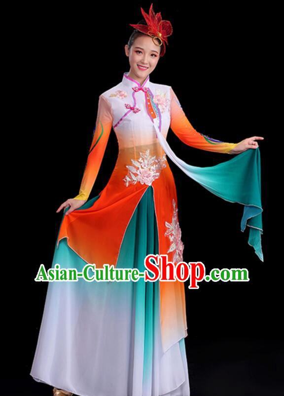Chinese Umbrella Dance Gradient Red Dress Classical Dance Clothing Ancient Fairy Dance Garment Costumes