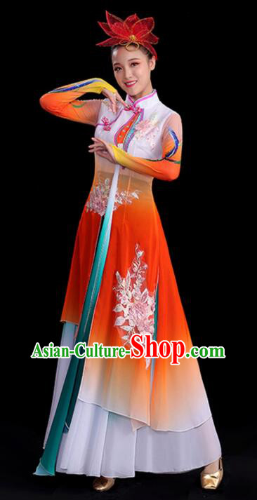 Chinese Umbrella Dance Gradient Red Dress Classical Dance Clothing Ancient Fairy Dance Garment Costumes