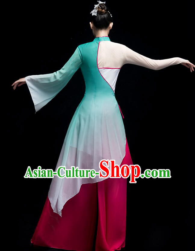 Chinese Fan Dance Garment Costumes Umbrella Dance Gradient Magenta Green Dress Classical Dance Clothing
