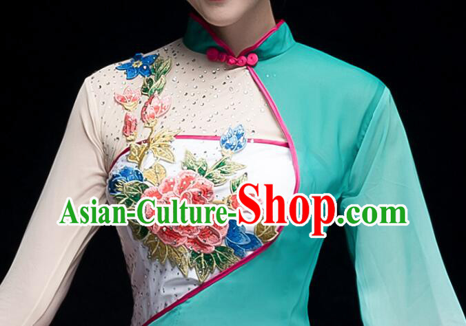 Chinese Fan Dance Garment Costumes Umbrella Dance Gradient Magenta Green Dress Classical Dance Clothing