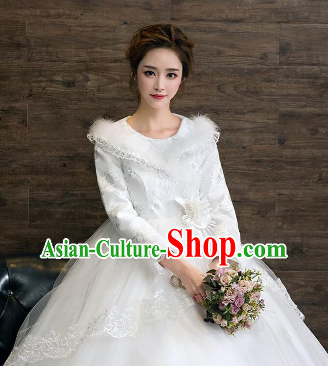 Bride Winter Wedding Dress Long Sleeve Dress Top Wedding Costume