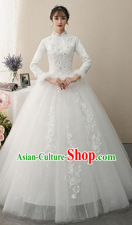 Top Court Style Wedding Costume Bride Winter Wedding Dress Long Sleeve Dress