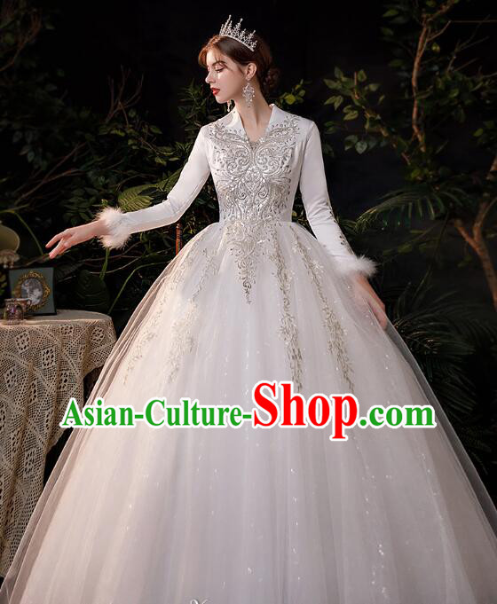 Top Long Sleeve Dress Court Style Wedding Costume Bride Winter Wedding Dress