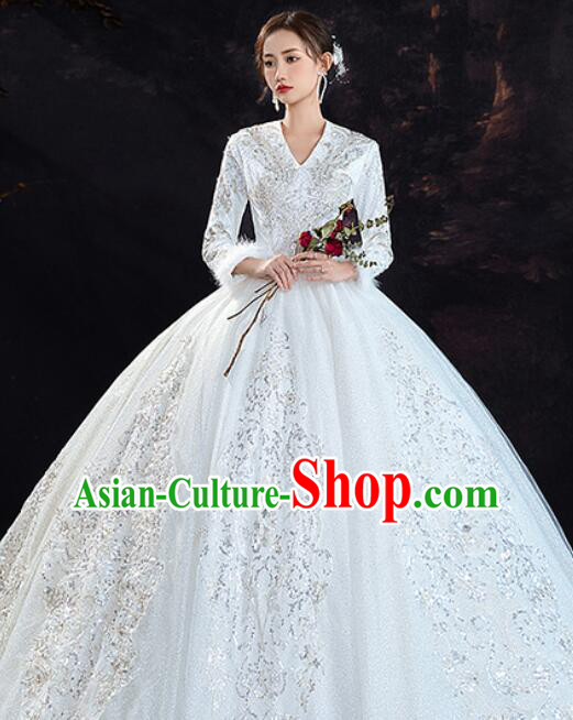 Bride Wedding Dress Top Winter Long Sleeve Dress Court Style Wedding Costume
