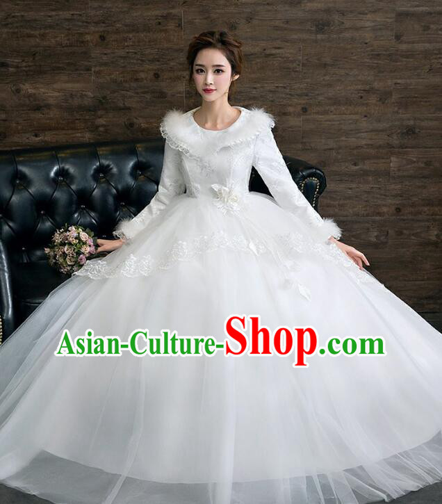Bride Wedding Dress Top Winter Long Sleeve Dress Court Style Wedding Costume