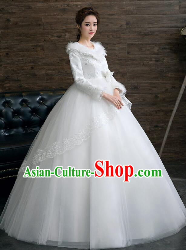 Bride Wedding Dress Top Winter Long Sleeve Dress Court Style Wedding Costume