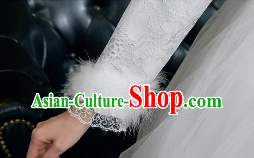 Bride Wedding Dress Top Winter Long Sleeve Dress Court Style Wedding Costume