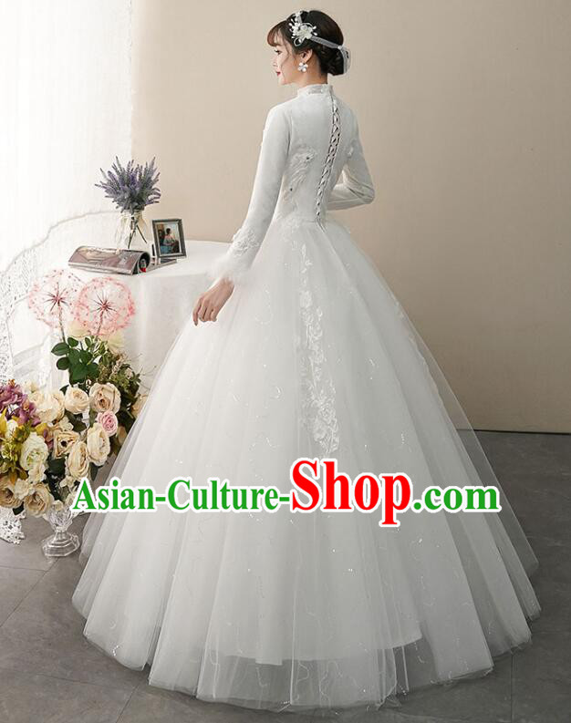 Bride Wedding Dress Top Winter Long Sleeve Dress Court Style Wedding Costume