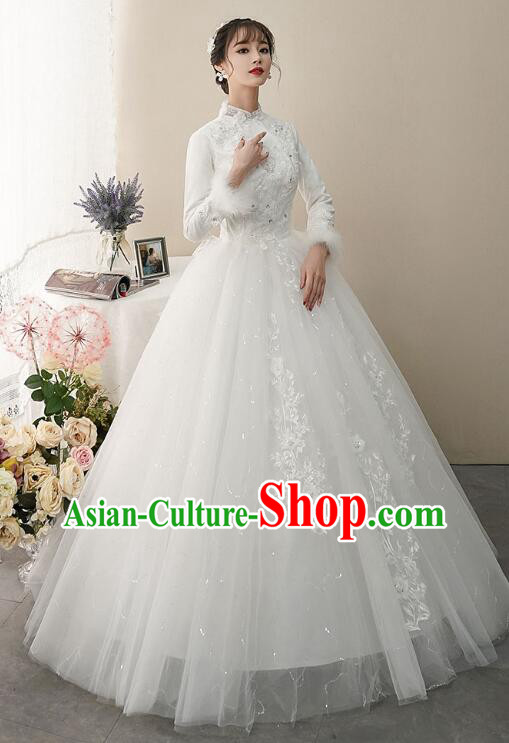 Bride Wedding Dress Top Winter Long Sleeve Dress Court Style Wedding Costume