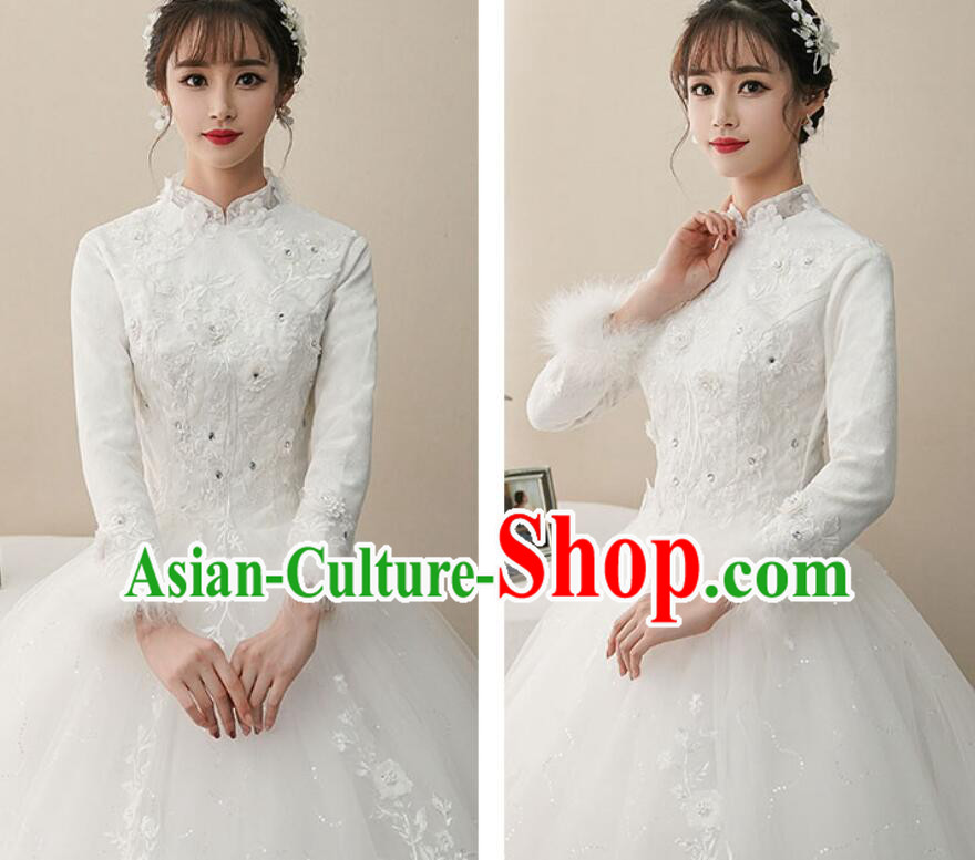 Bride Wedding Dress Top Winter Long Sleeve Dress Court Style Wedding Costume