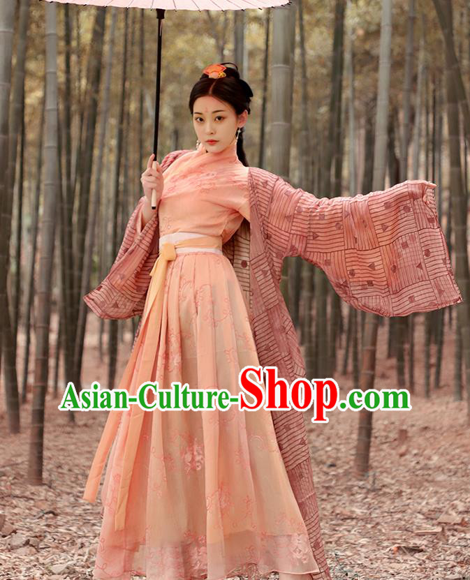 Chinese Traditional Xian Xia Fairy Costume Jin Dynasty Young Beauty Pink Dress Ancient TV Series Swordswoman Clothing