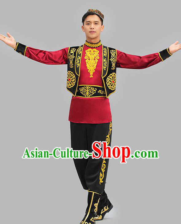 Chinese Ethnic Male Group Dance Clothing Xinjiang Dance Outfit Uyghur Nationality Dance Costume