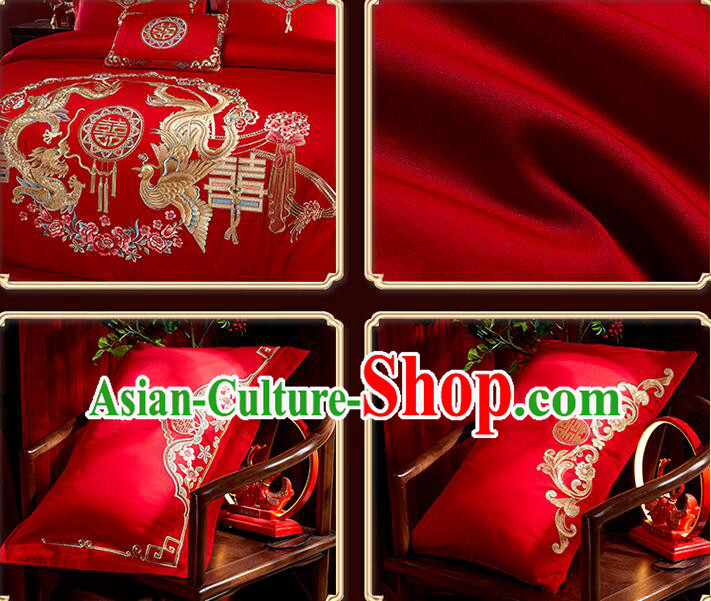 Top Embroidery Dragon and Phoenix Four Pieces Set Cotton Bedding Items Chinese Wedding Bedclothes