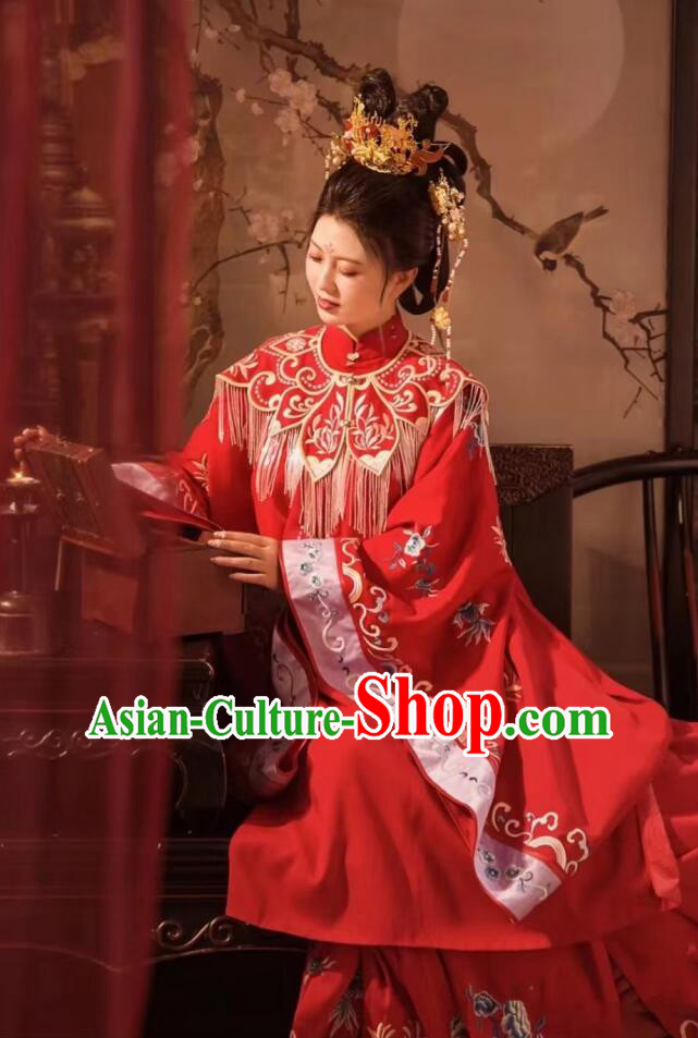 Chinese Traditional Wedding Hanfu Clothing Ming Dynasty Palace Woman Garment Costumes Ancient Empress Red Dresses